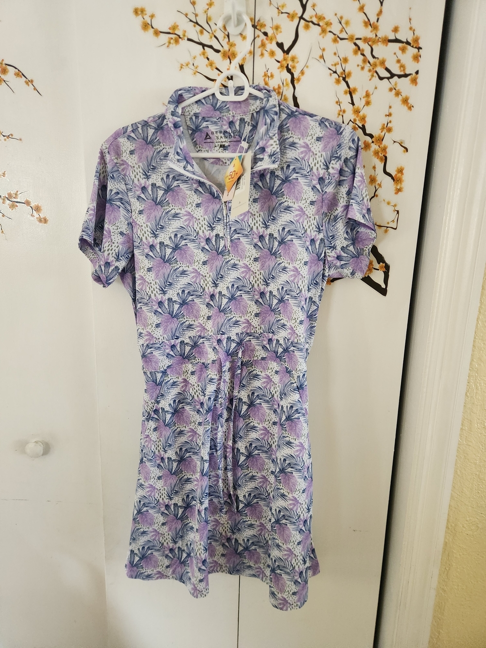 Floral Lavender Mini Dress with Zip Collar